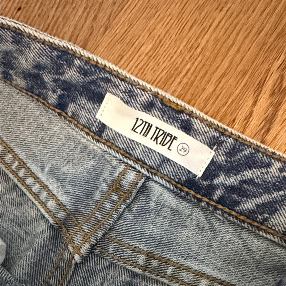 12th Tribe Light Blue Wash Asymmetrical Cross-OverDenim Jeans - Picture 4 of 7